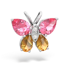 Lab Pink Sapphire Butterfly 14K White Gold pendant P2215