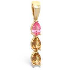 Lab Pink Sapphire Dew Drops 14K Yellow Gold pendant P2251