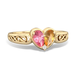 Lab Pink Sapphire Filligree 'One Heart' 14K Yellow Gold ring R5070
