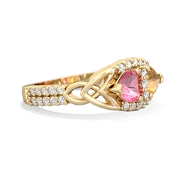Lab Pink Sapphire Sparkling Celtic Knot 14K Yellow Gold ring R2645