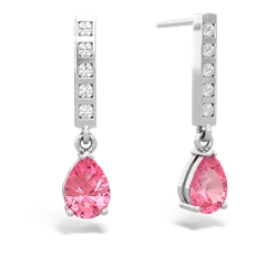 Lab Pink Sapphire Art Deco Diamond Drop 14K White Gold earrings E5324