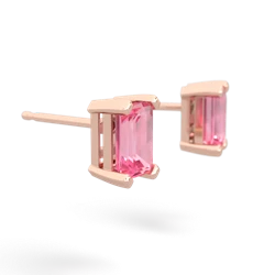 Lab Pink Sapphire 6X4mm Emerald-Cut Stud 14K Rose Gold earrings E1855