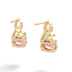 Lab Pink Sapphire Celtic Trinity Knot 14K Yellow Gold earrings E2389