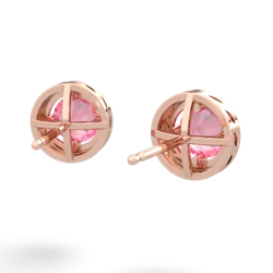 Lab Pink Sapphire Halo 14K Rose Gold earrings E5320