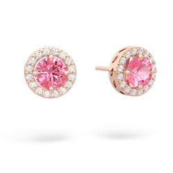 Lab Pink Sapphire Halo 14K Rose Gold earrings E5320