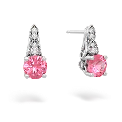 Lab Pink Sapphire Antique Elegance 14K White Gold earrings E3100