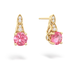 Lab Pink Sapphire Antique Elegance 14K Yellow Gold earrings E3100