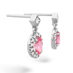 Lab Pink Sapphire Antique-Style Halo 14K White Gold earrings E5720