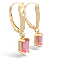 Lab Pink Sapphire 6X4mm Emerald-Cut Lever Back 14K Yellow Gold earrings E2855