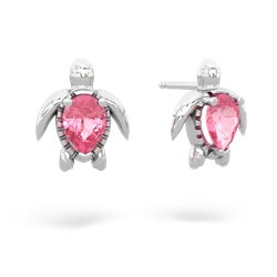 Lab Pink Sapphire Baby Sea Turtle 14K White Gold earrings E5241