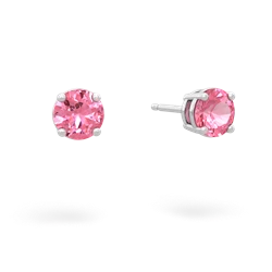 Lab Pink Sapphire 5Mm Round Stud 14K White Gold earrings E1785