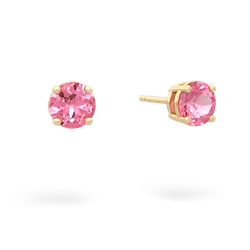 Lab Pink Sapphire 5Mm Round Stud 14K Yellow Gold earrings E1785