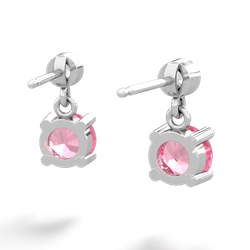 Lab Pink Sapphire Diamond Drop 6Mm Round 14K White Gold earrings E1986