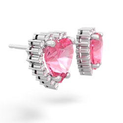 Lab Pink Sapphire Sparkling Halo Heart 14K White Gold earrings E0391
