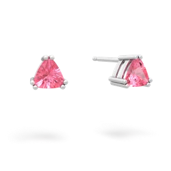 Lab Pink Sapphire 5Mm Trillion Stud 14K White Gold earrings E1858