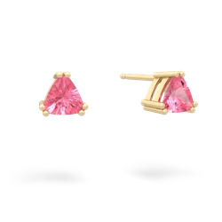 Lab Pink Sapphire 5Mm Trillion Stud 14K Yellow Gold earrings E1858
