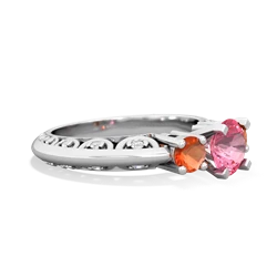 Lab Pink Sapphire Art Deco Eternal Embrace Engagement 14K White Gold ring C2003