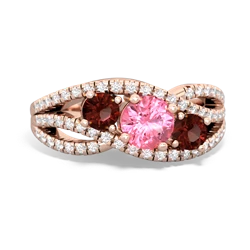 Lab Pink Sapphire Three Stone Aurora 14K Rose Gold ring R3080