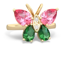 Lab Pink Sapphire Butterfly 14K Yellow Gold ring R2215