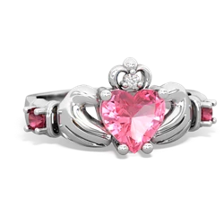 Lab Pink Sapphire Claddagh Keepsake 14K White Gold ring R5245