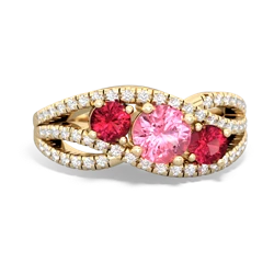 Lab Pink Sapphire Three Stone Aurora 14K Yellow Gold ring R3080