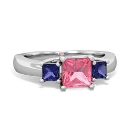 Lab Pink Sapphire Three Stone Trellis 14K White Gold ring R4015