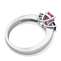 Lab Pink Sapphire Three Stone Emerald-Cut Trellis 14K White Gold ring R4021