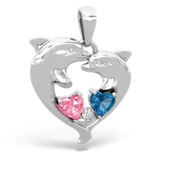 Lab Pink Sapphire Dolphin Heart 14K White Gold pendant P5820