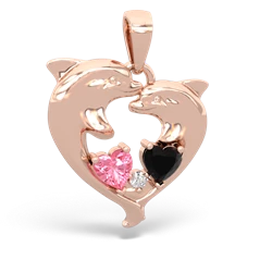 Lab Pink Sapphire Dolphin Heart 14K Rose Gold pendant P5820