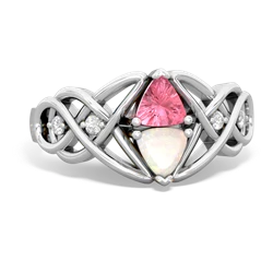 Lab Pink Sapphire Keepsake Celtic Knot 14K White Gold ring R5300