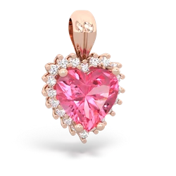 Lab Pink Sapphire Sparkling Halo Heart 14K Rose Gold pendant P0391