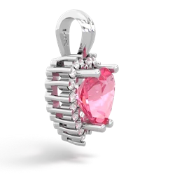 Lab Pink Sapphire Sparkling Halo Heart 14K White Gold pendant P0391