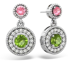 Lab Pink Sapphire Halo Dangle 14K White Gold earrings E5319