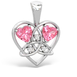 Lab Pink Sapphire Celtic Trinity Heart 14K White Gold pendant P5331