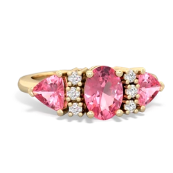 Pink Tourmaline Antique Style Three Stone 14K Yellow Gold ring R2186