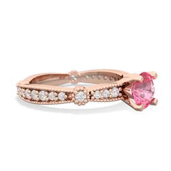 Lab Pink Sapphire Sparkling Tiara 6Mm Round 14K Rose Gold ring R26296RD