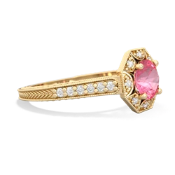 Lab Pink Sapphire Art-Deco Starburst 14K Yellow Gold ring R5520
