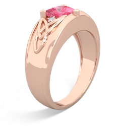Lab Pink Sapphire Celtic Trinity Knot Men's 14K Rose Gold ring R0440