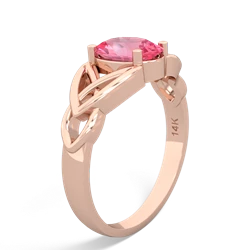 Lab Pink Sapphire Celtic Trinity Knot 14K Rose Gold ring R2389