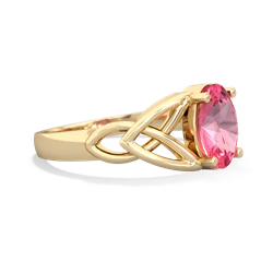 Lab Pink Sapphire Celtic Trinity Knot 14K Yellow Gold ring R2389