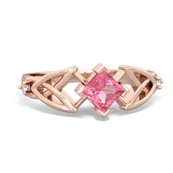 Lab Pink Sapphire Celtic Knot Princess 14K Rose Gold ring R3349