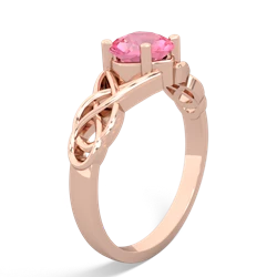 Lab Pink Sapphire Checkerboard Cushion Celtic Knot 14K Rose Gold ring R5000