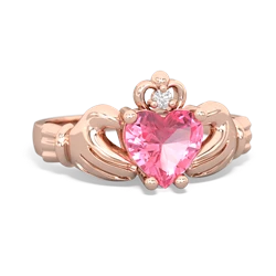 Lab Pink Sapphire Claddagh Diamond Crown 14K Rose Gold ring R2372