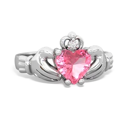 Lab Pink Sapphire Claddagh Diamond Crown 14K White Gold ring R2372