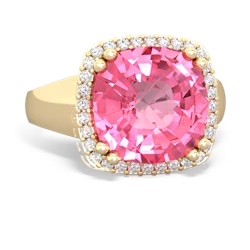 Lab Pink Sapphire Halo Cocktail 14K Yellow Gold ring R2544