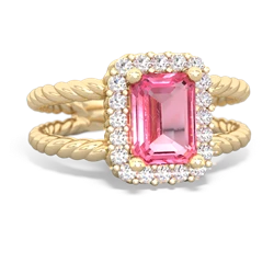 Lab Pink Sapphire Rope Split Band 14K Yellow Gold ring R2628