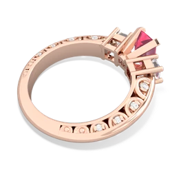 Lab Pink Sapphire Art Deco Diamond 7X5 Emerald-Cut Engagement 14K Rose Gold ring R20017EM