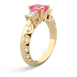 Lab Pink Sapphire Art Deco Diamond 7X5 Emerald-Cut Engagement 14K Yellow Gold ring R20017EM
