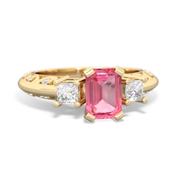 Lab Pink Sapphire Art Deco Diamond 7X5 Emerald-Cut Engagement 14K Yellow Gold ring R20017EM
