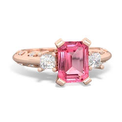 Lab Pink Sapphire Art Deco Diamond 8X6 Emerald-Cut Engagement 14K Rose Gold ring R20018EM